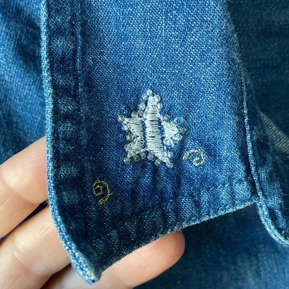 Classic Elements Halloween Embroidered Chambray Button Down Women Sz 14 Teachers - Picture 8 of 8